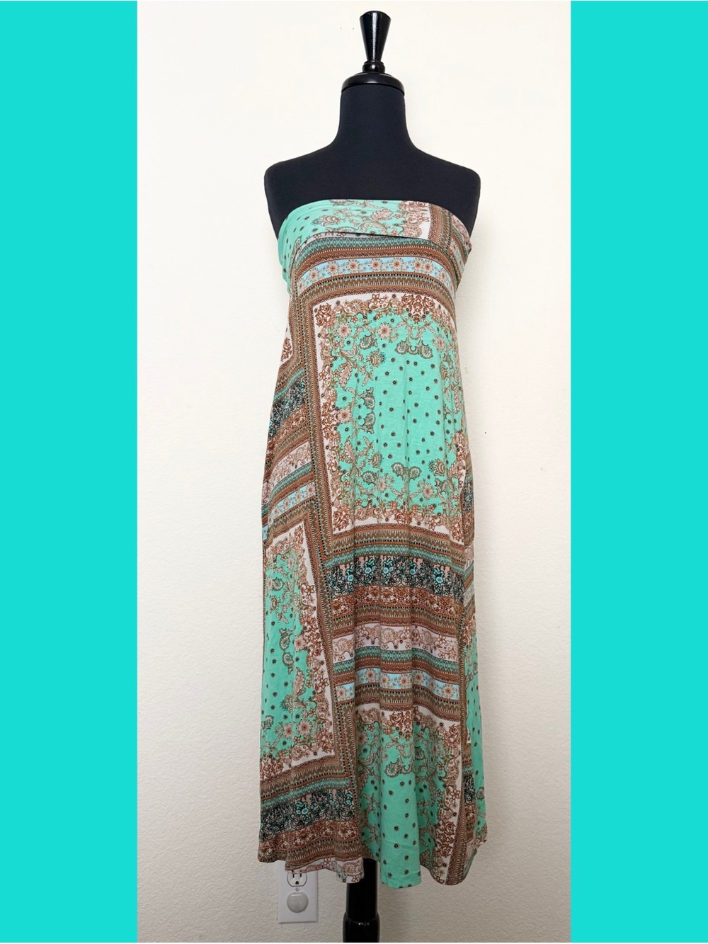 🩵 teal paisley strapless dress/maxi skirt